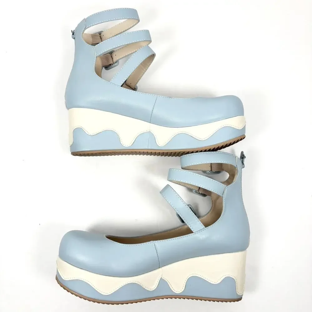 Lolita Coquette Platform Shoes Blue Ankle Strap Sz 6.5 - 7 Kawaii Cosplay‎ Hime